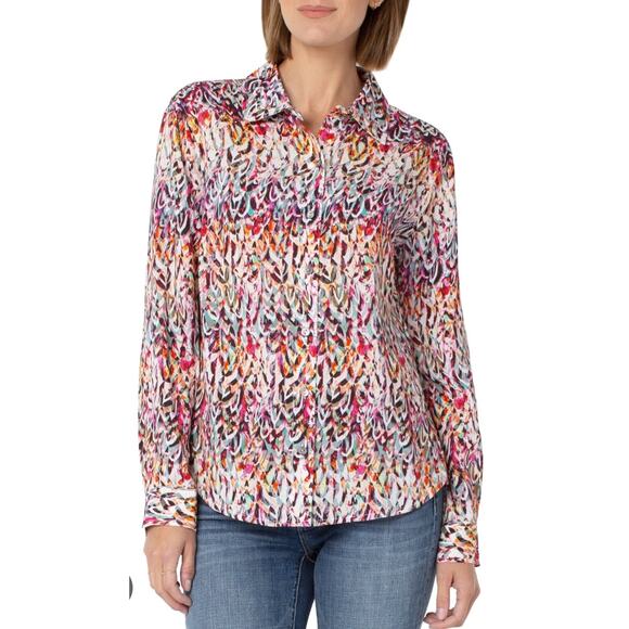 Liverpool Los Angeles Abstract Feather Print Button-Up Top – XL - Picture 8 of 8